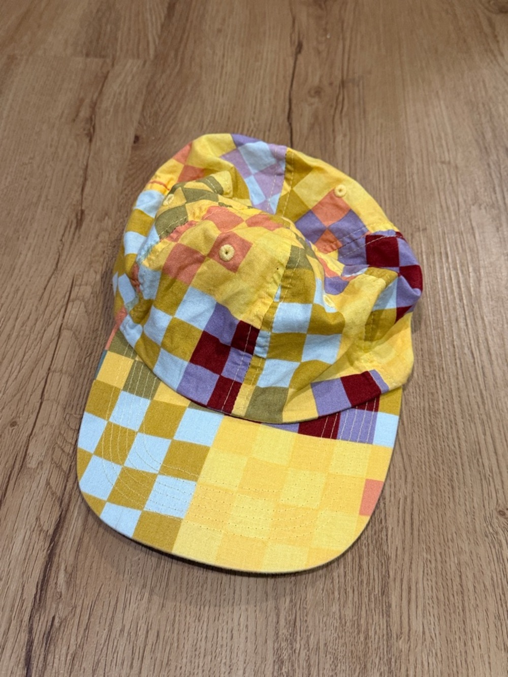 BAGGU Yellow Multi-Color Checkered Cotton Cap